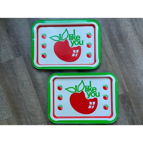 Two Vintage TV Trays I LIKE YOU Apples 1974 | eBay Two Vintage TV Trays I LIKE YOU Apples 1974